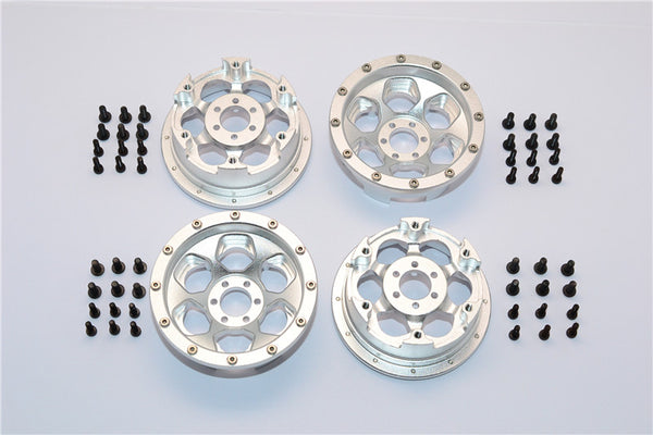Axial Yeti Aluminum Front & Rear 2.2 Wheels Beadlock (6 Poles) - 2Prs Set Silver