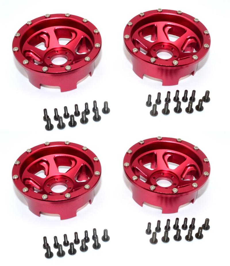 Axial Yeti Aluminum Front/Rear 2.2 Wheels Beadlock (6 Poles Swirl) - 2Pr Set Red