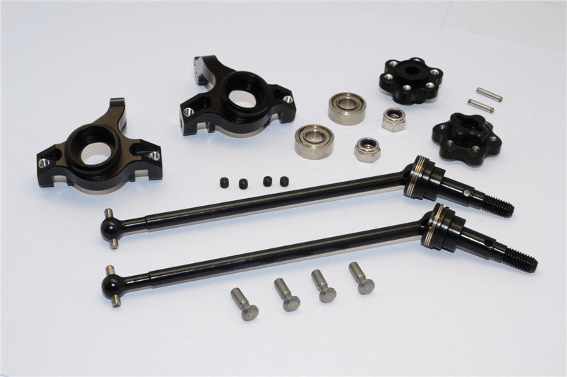 Axial Yeti Aluminum Front Knuckle Arm With Hex Adapters & Steel Front CVD Drive Shaft - 6Pcs Set (Thickness Design) Black