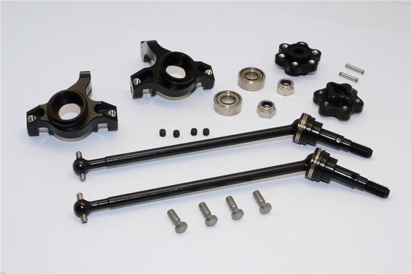 Axial Yeti Aluminum Front Knuckle Arm With Hex Adapters & Steel Front CVD Drive Shaft - 6Pcs Set (Thickness Design) Black