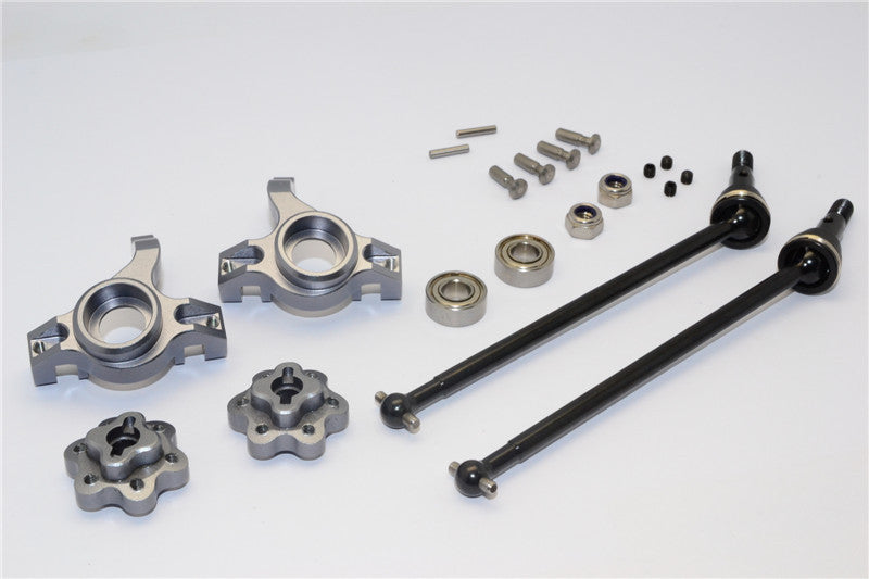 Axial Yeti Aluminum Front Knuckle Arm With Hex Adapters & Steel Front CVD Drive Shaft - 6Pcs Set (Thickness Design) Gray Silver