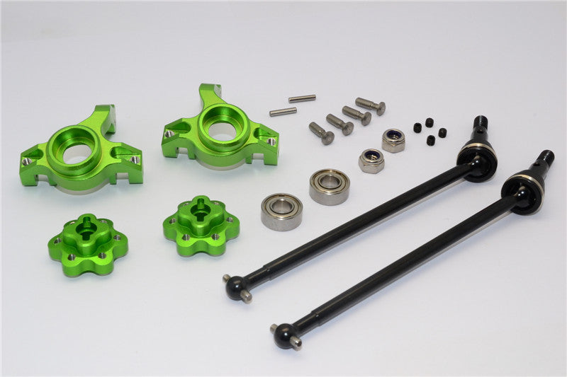 Axial Yeti Aluminum Front Knuckle Arm With Hex Adapters & Steel Front CVD Drive Shaft - 6Pcs Set (Thickness Design) Green