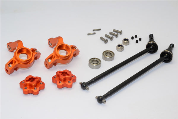 Axial Yeti Aluminum Front Knuckle Arm With Hex Adapters & Steel Front CVD Drive Shaft - 6Pcs Set (Thickness Design) Orange