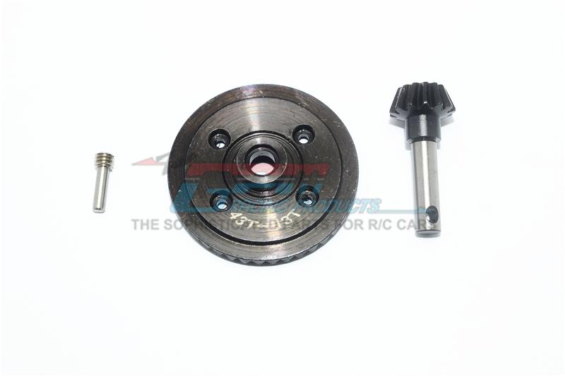 Harden Steel #45 Diff Bevel Gear 43T & Pinion Gear 13T For Axial RR10 / Wraith Spawn / Yeti / Yeti Score / SMT10 - 3Pc Set Black