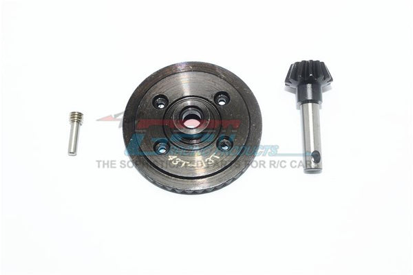 Harden Steel #45 Diff Bevel Gear 43T & Pinion Gear 13T For Axial RR10 / Wraith Spawn / Yeti / Yeti Score / SMT10 - 3Pc Set Black