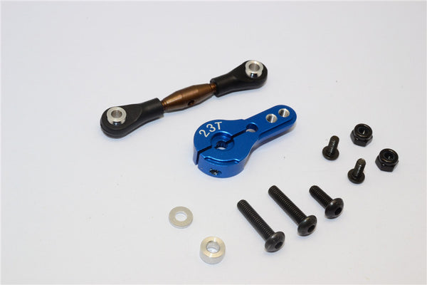 Axial Yeti Spring Steel Anti-Thread Tie Rod With Aluminum Servo Horn For 23T Spline Output Shaft - 1 Set Blue