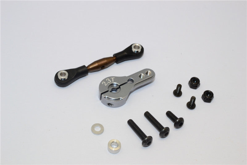 Axial Yeti Spring Steel Anti-Thread Tie Rod With Aluminum Servo Horn For 23T Spline Output Shaft - 1 Set Gray Silver