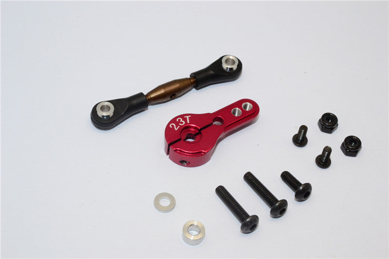 Axial Yeti Spring Steel Anti-Thread Tie Rod With Aluminum Servo Horn For 23T Spline Output Shaft - 1 Set Red