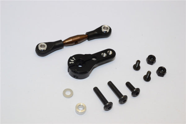 Axial Yeti Spring Steel Anti-Thread Tie Rod With Aluminum Servo Horn For 24T Spline Output Shaft - 1 Set Black