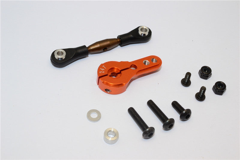 Axial Yeti Spring Steel Anti-Thread Tie Rod With Aluminum Servo Horn For 24T Spline Output Shaft - 1 Set Orange