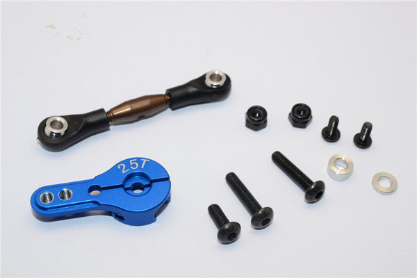 Axial Yeti Spring Steel Anti-Thread Tie Rod With Aluminum Servo Horn For 25T Spline Output Shaft - 1 Set Blue