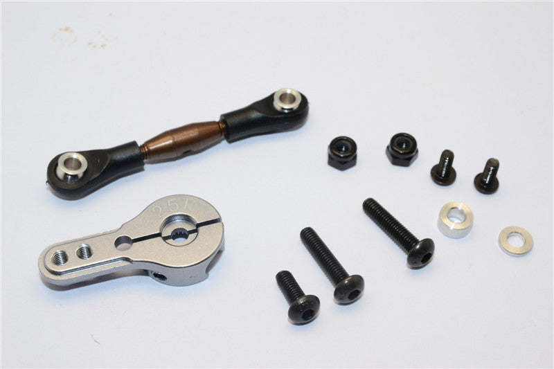 Axial Yeti Spring Steel Anti-Thread Tie Rod With Aluminum Servo Horn For 25T Spline Output Shaft - 1 Set Gray Silver