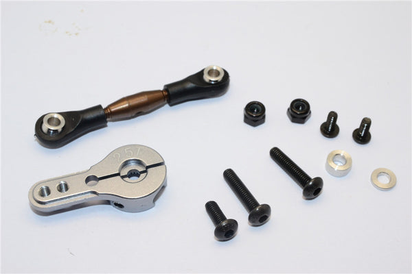 Axial Yeti Spring Steel Anti-Thread Tie Rod With Aluminum Servo Horn For 25T Spline Output Shaft - 1 Set Gray Silver