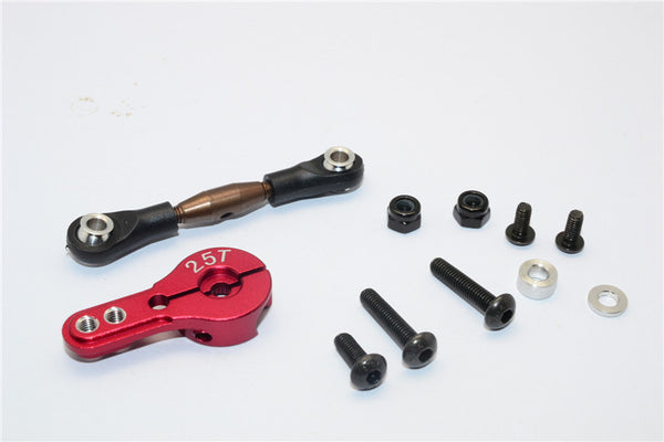 Axial Yeti Spring Steel Anti-Thread Tie Rod With Aluminum Servo Horn For 25T Spline Output Shaft - 1 Set Red