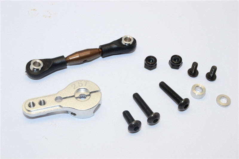 Axial Yeti Spring Steel Anti-Thread Tie Rod With Aluminum Servo Horn For 25T Spline Output Shaft - 1 Set Silver