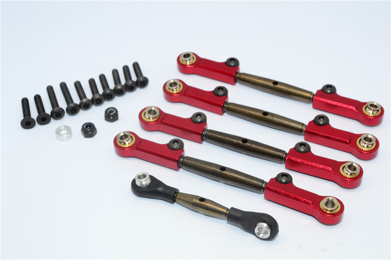 Axial Yeti Spring Steel Completed Anti-Thread Tie Rod With Aluminum Ends - 5 Pcs Set Red