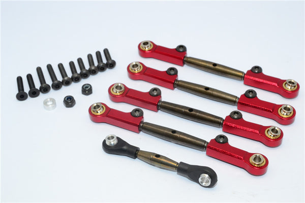 Axial Yeti Spring Steel Completed Anti-Thread Tie Rod With Aluminum Ends - 5 Pcs Set Red