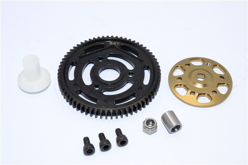 Axial Yeti Aluminum Spur Gear Adapter + Steel Spur Gear 32 Pitch 64T - 2 Pcs Set Titanium