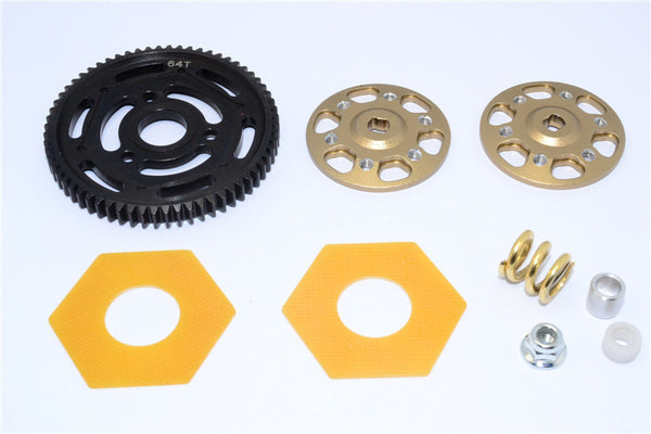 Axial Yeti Aluminum Spur Gear Adapter + Steel Spur Gear 32 Pitch 64T + Fibre Slipper Pad - 5 Pcs Set Titanium