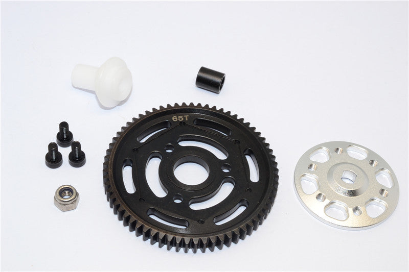 Axial Yeti Aluminum Spur Gear Adapter + Steel Spur Gear 32 Pitch 65T - 2Pcs Set Titanium