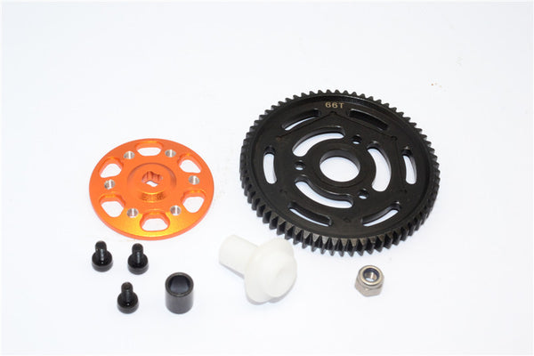 Axial Yeti Aluminum Spur Gear Adapter + Steel Spur Gear 32 Pitch 66T - 2Pcs Set Orange