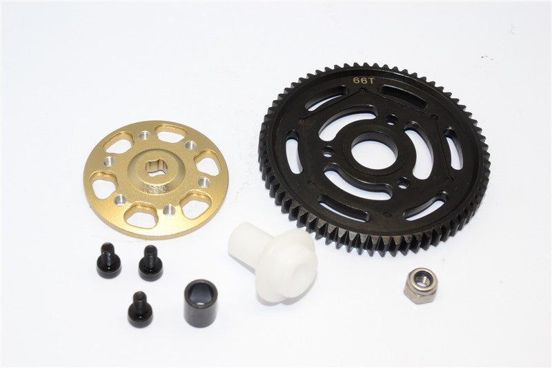 Axial Yeti Aluminum Spur Gear Adapter + Steel Spur Gear 32 Pitch 66T - 2Pcs Set Titanium