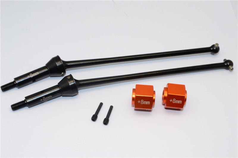 Axial Yeti XL Monster Buggy Steel #45 Front CVD Drive Shaft (124mm) with 8mm Wheel Hex - 1 Set Orange