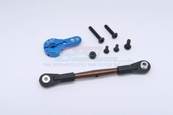 Axial Yeti XL Monster Buggy Spring Steel Anti-Thread Tie Rod With Aluminum Servo Horn For 23T Spline Output Shaft - 1 Set Blue