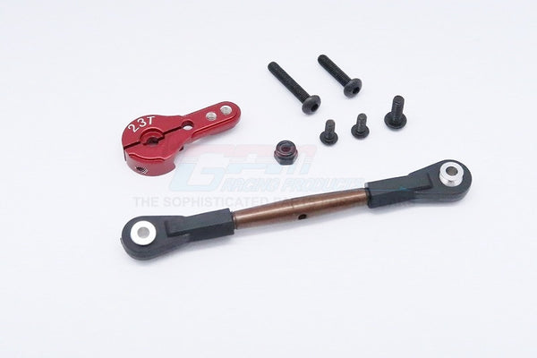 Axial Yeti XL Monster Buggy Spring Steel Anti-Thread Tie Rod With Aluminum Servo Horn For 23T Spline Output Shaft - 1 Set Red