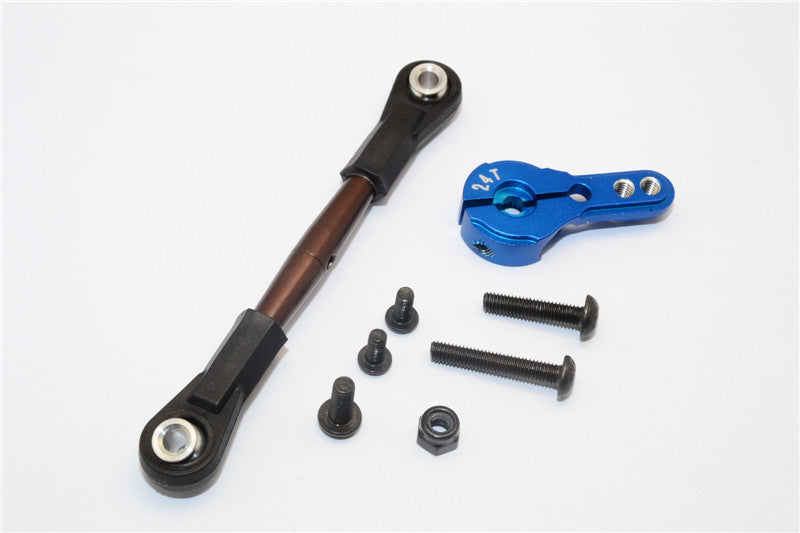 Axial Yeti XL Monster Buggy Spring Steel Anti-Thread Tie Rod With Aluminum Servo Horn For 24T Spline Output Shaft - 1 Set Blue