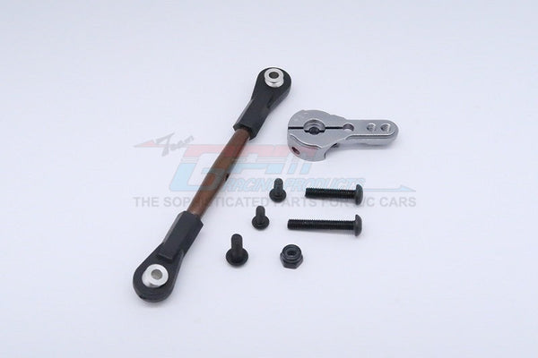 Axial Yeti XL Monster Buggy Spring Steel Anti-Thread Tie Rod With Aluminum Servo Horn For 24T Spline Output Shaft - 1 Set Gray Silver