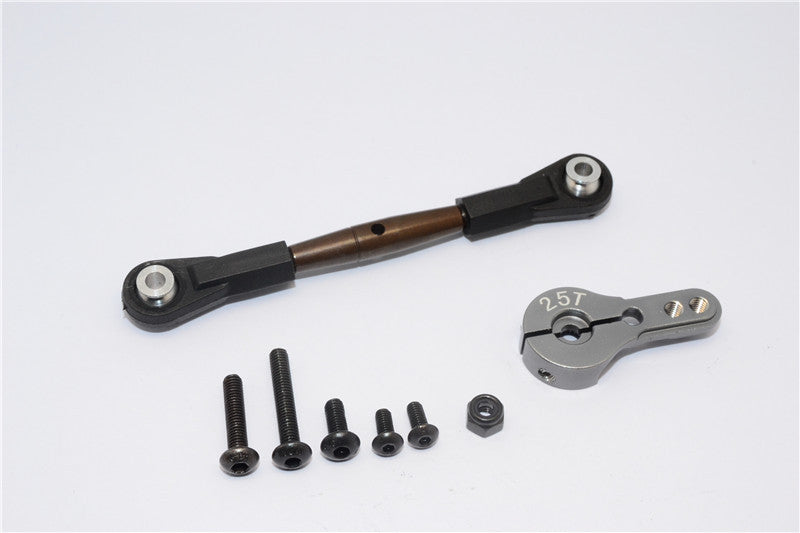 Axial Yeti XL Monster Buggy Spring Steel Anti-Thread Tie Rod With Aluminum Servo Horn For 25T Spline Output Shaft - 1 Set Gray Silver