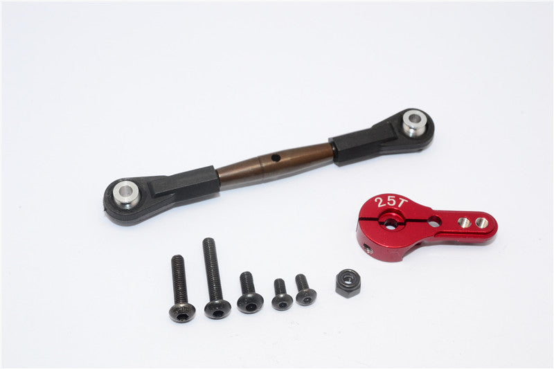 Axial Yeti XL Monster Buggy Spring Steel Anti-Thread Tie Rod With Aluminum Servo Horn For 25T Spline Output Shaft - 1 Set Red