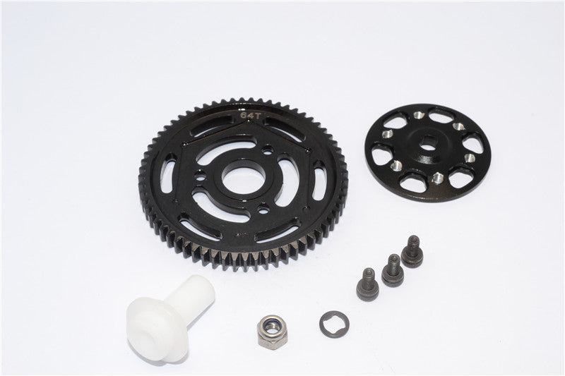 Axial Yeti XL Monster Buggy Aluminum Spur Gear Adapter + Steel Spur Gear 32 Pitch 64T - 2Pcs Set Black