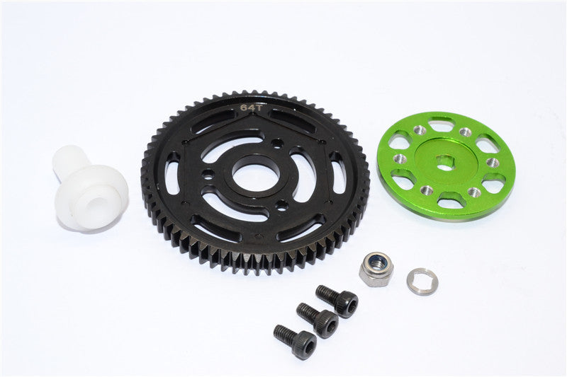 Axial Yeti XL Monster Buggy Aluminum Spur Gear Adapter + Steel Spur Gear 32 Pitch 64T - 2Pcs Set Green