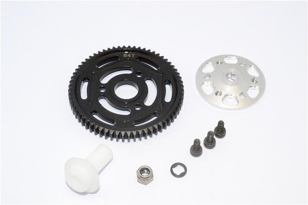 Axial Yeti XL Monster Buggy Aluminum Spur Gear Adapter + Steel Spur Gear 32 Pitch 64T - 2Pcs Set Silver