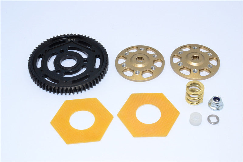 Axial Yeti XL Monster Buggy Aluminum Spur Gear Adapter + Steel Spur Gear 32 Pitch 64T + Fibre Slipper Pad - 5Pcs Set Titanium