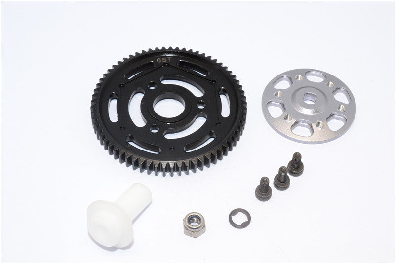 Axial Yeti XL Monster Buggy Aluminum Spur Gear Adapter + Steel Spur Gear 32 Pitch 65T - 2Pcs Set Gray Silver
