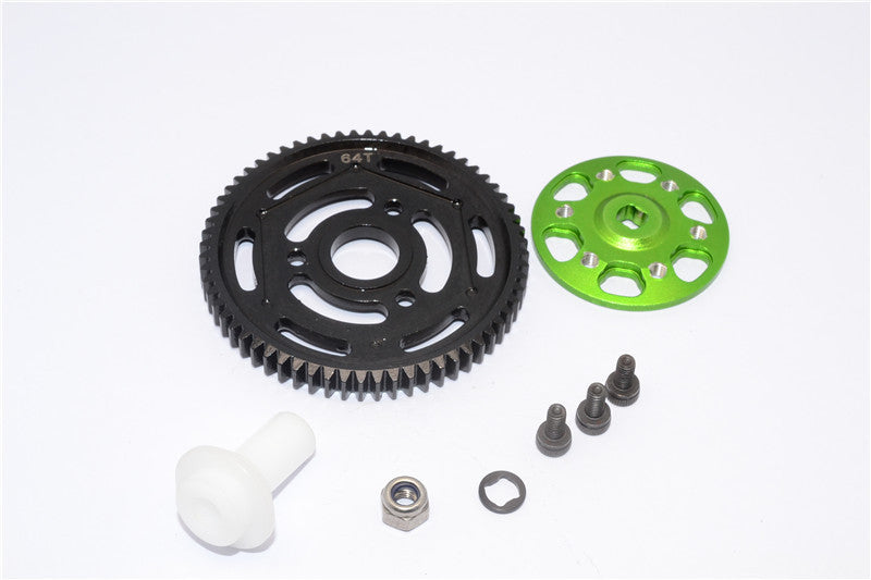 Axial Yeti XL Monster Buggy Aluminum Spur Gear Adapter + Steel Spur Gear 32 Pitch 65T - 2Pcs Set Green