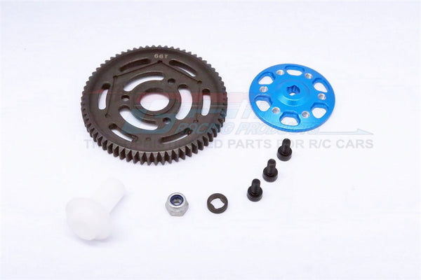 Axial Yeti XL Monster Buggy Aluminum Spur Gear Adapter + Steel Spur Gear 32 Pitch 66T - 2Pcs Set Blue