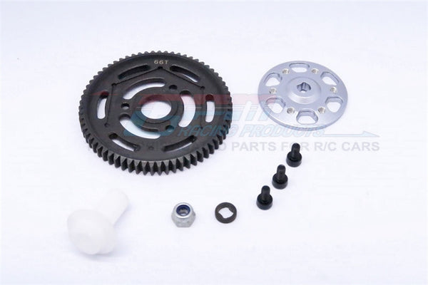 Axial Yeti XL Monster Buggy Aluminum Spur Gear Adapter + Steel Spur Gear 32 Pitch 66T - 2Pcs Set Gray Silver