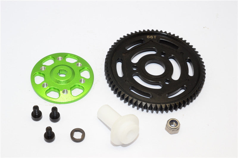 Axial Yeti XL Monster Buggy Aluminum Spur Gear Adapter + Steel Spur Gear 32 Pitch 664T - 2Pcs Set Green