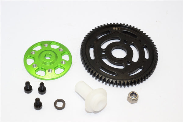 Axial Yeti XL Monster Buggy Aluminum Spur Gear Adapter + Steel Spur Gear 32 Pitch 664T - 2Pcs Set Green