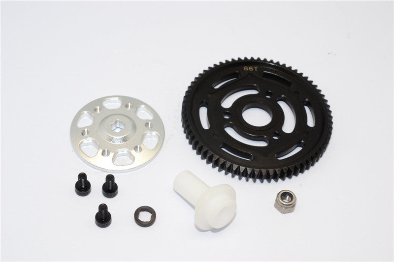 Axial Yeti XL Monster Buggy Aluminum Spur Gear Adapter + Steel Spur Gear 32 Pitch 664T - 2Pcs Set Silver