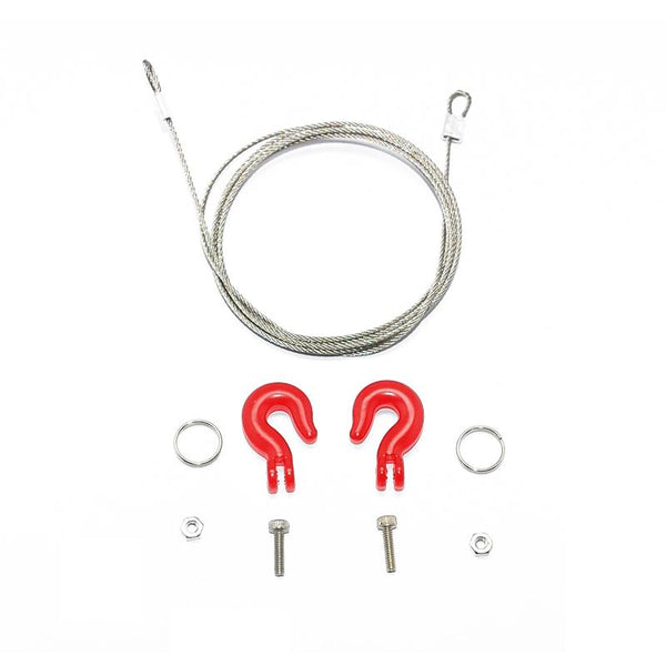 R/C Scale Accessories : Simulation Metal Towing Hooks With Steel Wire For 1:10 Crawlers - 1 Set Red