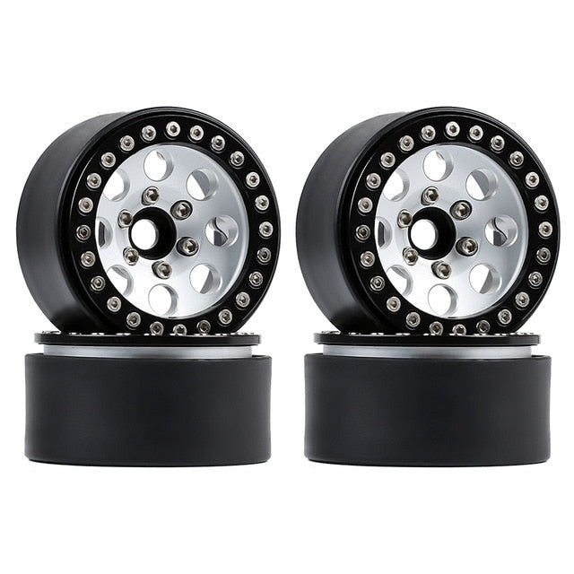 Metal 1.9 Beadlock 8 Round Hole Wheel Hub Rim for 1/10 RC Crawler Axial SCX10 90046 AXI03007 Traxxas TRX4 RedCat D90 - 4Pc Set Silver