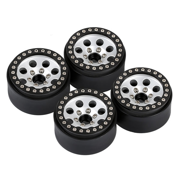 Metal 1.9 Beadlock 8 Round Hole Wheel Hub Rim for 1/10 RC Crawler Axial SCX10 90046 AXI03007 Traxxas TRX4 RedCat D90 - 4Pc Set Silver