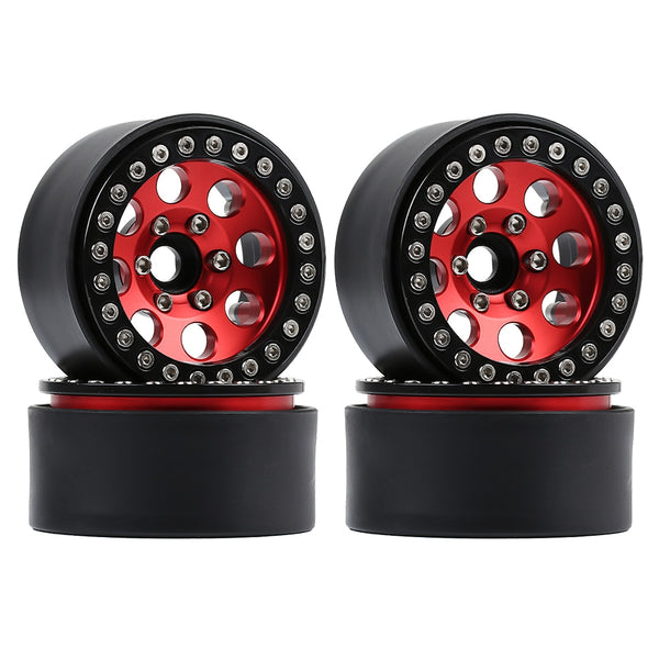 Metal 1.9 Beadlock 8 Round Hole Wheel Hub Rim for 1/10 RC Crawler Axial SCX10 90046 AXI03007 Traxxas TRX4 RedCat D90 - 4Pc Set Red