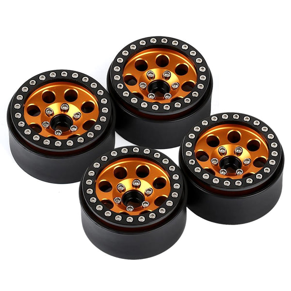 Metal 1.9 Beadlock 8 Round Hole Wheel Hub Rim for 1/10 RC Crawler Axial SCX10 90046 AXI03007 Traxxas TRX4 RedCat D90 - 4Pc Set Gold