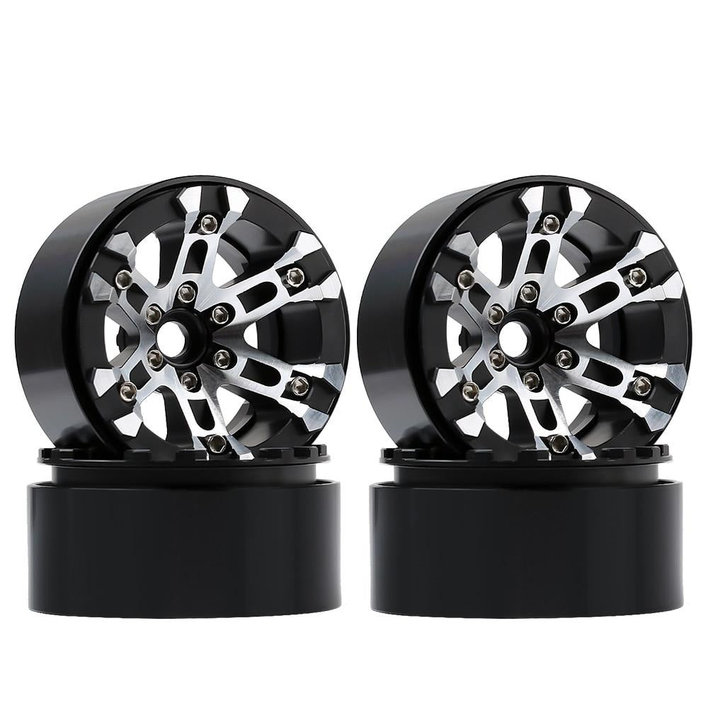 Aluminum Alloy 2.0inch Beadlock Wheel Rims fit 1.9inch Tires for 1/10 RC Crawler Axial SCX10 90046  Traxxas TRX4 D90 - 4Pc Black